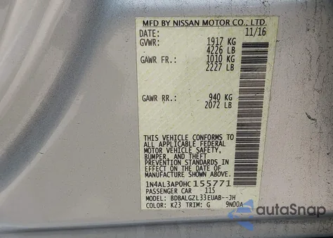 2017 Nissan Altima 2.5 S z USA, uszkodzony, nr VIN 1N4AL3AP0HC155771